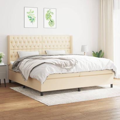 Pat box spring cu saltea, crem, 200x200 cm, textil GartenMobel Dekor
