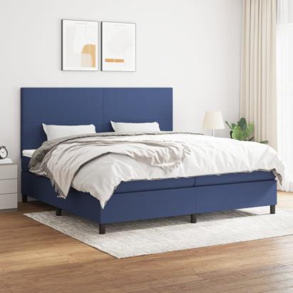 Pat box spring cu saltea, albastru, 200x200 cm, textil GartenMobel Dekor