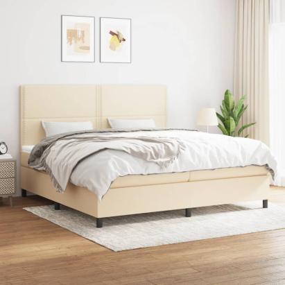 Pat box spring cu saltea, crem, 200x200 cm, textil GartenMobel Dekor