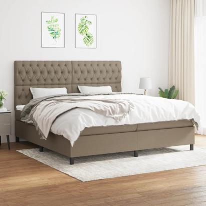 Pat box spring cu saltea, gri taupe, 200x200 cm, textil GartenMobel Dekor