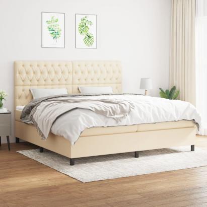 Pat box spring cu saltea, crem, 200x200 cm, textil GartenMobel Dekor