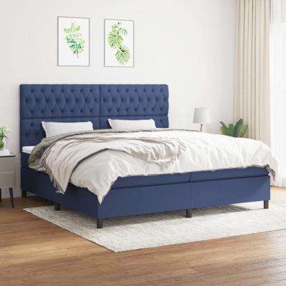 Pat box spring cu saltea, albastru, 200x200 cm, textil GartenMobel Dekor
