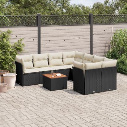 Set mobilier de grădină cu perne, 9 piese, negru, poliratan GartenMobel Dekor