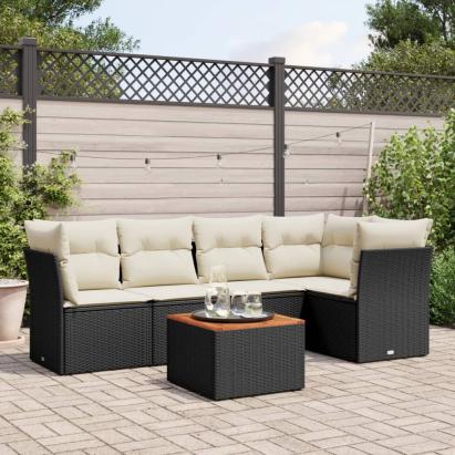 Set mobilier de grădină cu perne, 6 piese, negru, poliratan GartenMobel Dekor