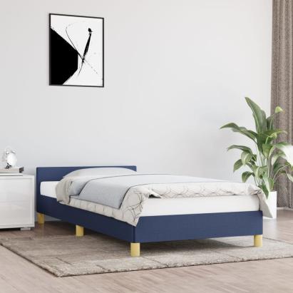 Cadru de pat cu tăblie, albastru, 90x190 cm, textil GartenMobel Dekor