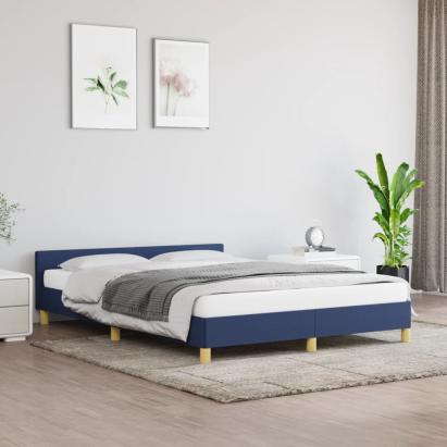 Cadru de pat cu tăblie, albastru, 140x190 cm, textil GartenMobel Dekor