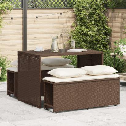 Set mobilier de grădină cu perne, 3 piese, maro, poliratan GartenMobel Dekor