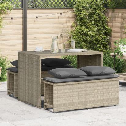 Set mobilier de grădină cu perne, 3 piese,gri deschis,poliratan GartenMobel Dekor