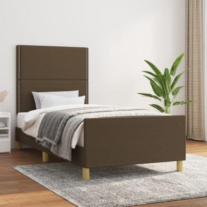 Cadru de pat cu tăblie, maro închis, 90x190 cm, textil GartenMobel Dekor
