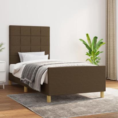 Cadru de pat cu tăblie, maro închis, 90x200 cm, textil GartenMobel Dekor