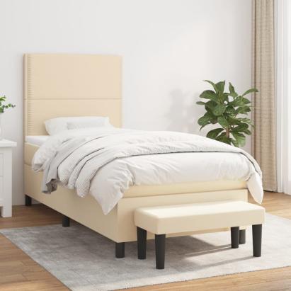 Pat box spring cu saltea, crem, 90x190 cm, textil GartenMobel Dekor
