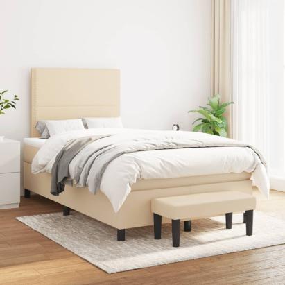 Pat box spring cu saltea, crem, 120x200 cm, textil GartenMobel Dekor