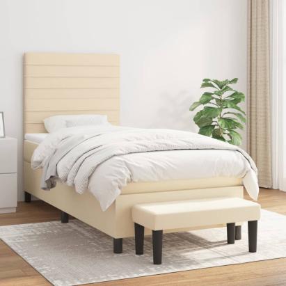 Pat box spring cu saltea, crem, 80x200 cm, textil GartenMobel Dekor