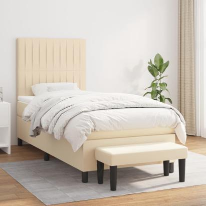 Pat box spring cu saltea, crem, 100x200 cm, textil GartenMobel Dekor