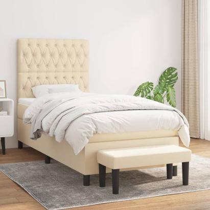 Pat box spring cu saltea, crem, 90x200 cm, textil GartenMobel Dekor