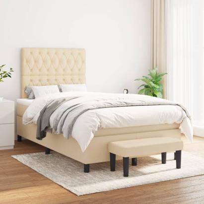 Pat box spring cu saltea, crem, 120x200 cm, textil GartenMobel Dekor