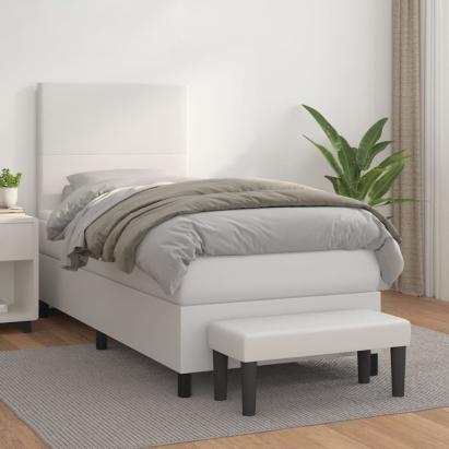 Pat box spring cu saltea, alb, 90x200 cm, piele ecologică GartenMobel Dekor
