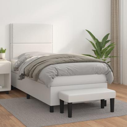 Pat box spring cu saltea, alb, 80x200 cm, piele ecologică GartenMobel Dekor