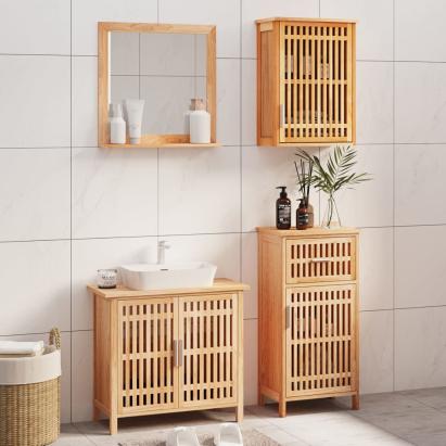 Set mobilier de baie, 4 piese, lemn masiv de nuc GartenMobel Dekor