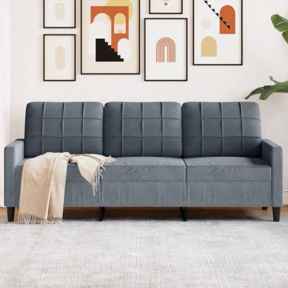 Canapea cu 3 locuri, gri închis, 180 cm, material catifea GartenMobel Dekor
