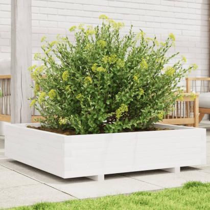 Jardinieră de grădină, alb, 100x100x26,5 cm, lemn masiv de pin GartenMobel Dekor