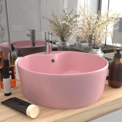 Chiuvetă de lux cu preaplin, roz mat, 36 x 13 cm, ceramică GartenMobel Dekor