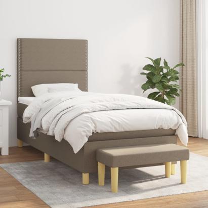 Pat box spring cu saltea, gri taupe, 100x200 cm, textil GartenMobel Dekor