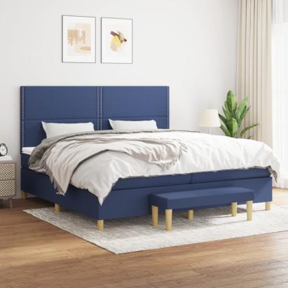 Pat box spring cu saltea, albastru, 200x200 cm, textil GartenMobel Dekor