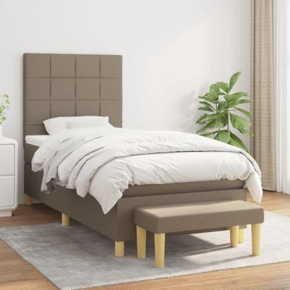 Pat box spring cu saltea, gri taupe, 90x190 cm, textil GartenMobel Dekor