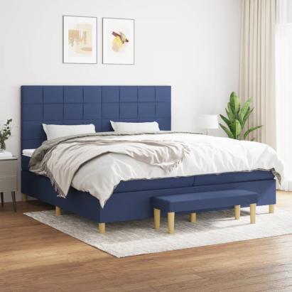 Pat box spring cu saltea, albastru, 200x200 cm, textil GartenMobel Dekor