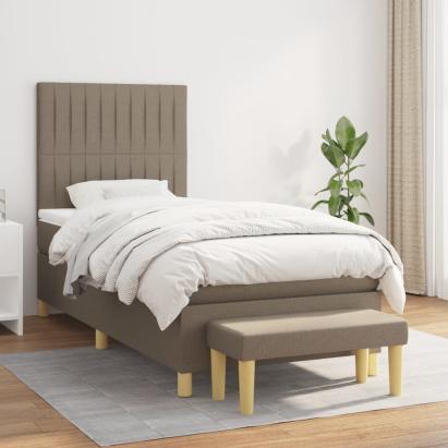 Pat box spring cu saltea, gri taupe, 90x190 cm, textil GartenMobel Dekor