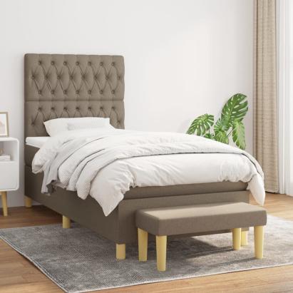 Pat box spring cu saltea, gri taupe, 100x200 cm, textil GartenMobel Dekor
