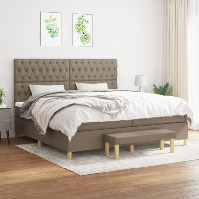 Pat box spring cu saltea, gri taupe, 200x200 cm, textil GartenMobel Dekor