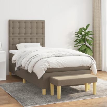 Pat box spring cu saltea, gri taupe, 90x200 cm, textil GartenMobel Dekor
