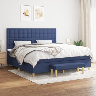 Pat box spring cu saltea, albastru, 200x200 cm, textil GartenMobel Dekor