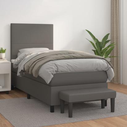 Pat box spring cu saltea, gri, 90x190 cm, piele ecologică GartenMobel Dekor