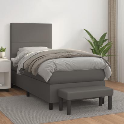 Pat box spring cu saltea, gri, 90x200 cm, piele ecologică GartenMobel Dekor