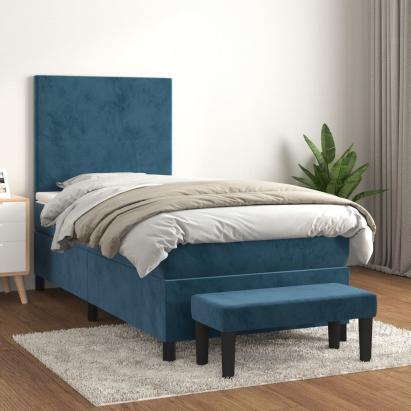 Pat box spring cu saltea, albastru închis, 100x200 cm, catifea GartenMobel Dekor