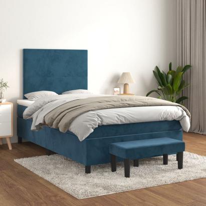 Pat box spring cu saltea, albastru închis, 120x200 cm, catifea GartenMobel Dekor