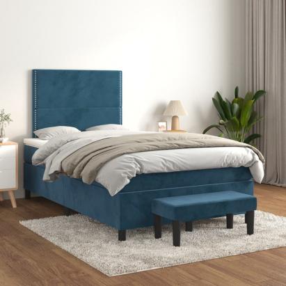 Pat box spring cu saltea, albastru închis, 120x200 cm, catifea GartenMobel Dekor
