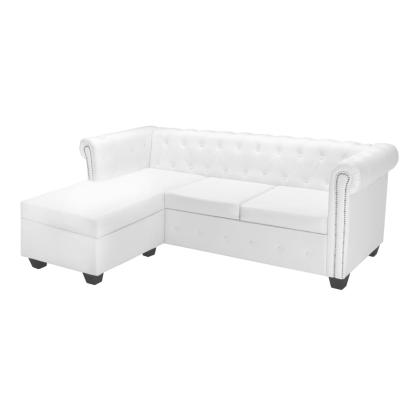 Canapea Chesterfield în formă de L, piele artificială, alb GartenMobel Dekor