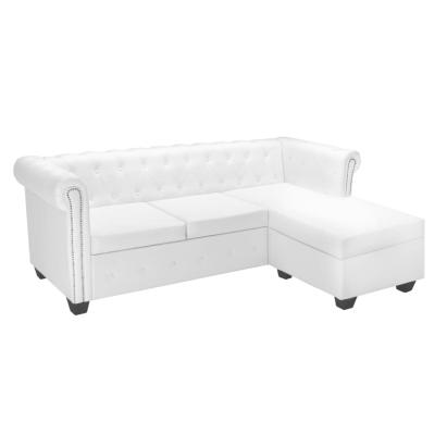 Canapea Chesterfield în formă de L, piele ecologică, alb GartenMobel Dekor