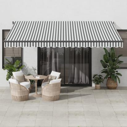 Copertină retractabilă manual, antracit/alb, 450x350 cm GartenMobel Dekor