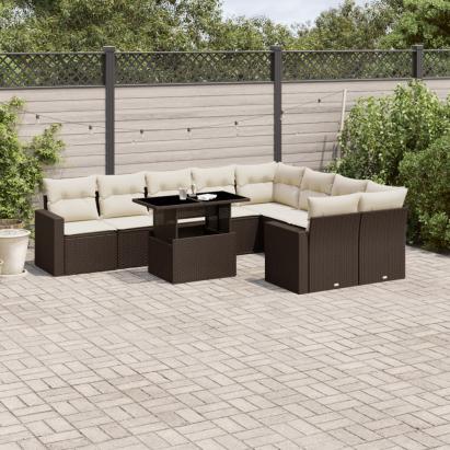 Set canapele de grădină cu perne, 10 piese, maro, poliratan GartenMobel Dekor
