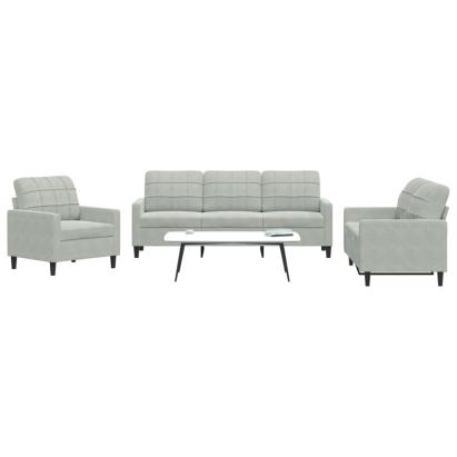 Set de canapele cu perne, 3 piese, gri deschis, catifea GartenMobel Dekor