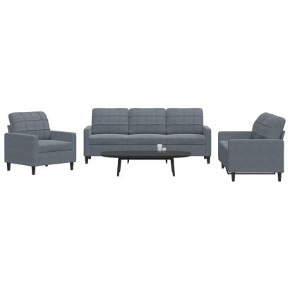 Set de canapele cu perne, 3 piese, gri închis, catifea GartenMobel Dekor
