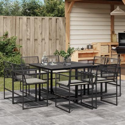 Set mobilier de grădină cu perne, 9 piese, negru, poliratan GartenMobel Dekor