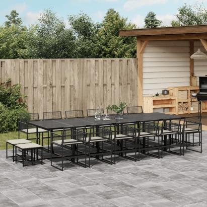 Set mobilier de grădină cu perne, 17 piese, negru, poliratan GartenMobel Dekor