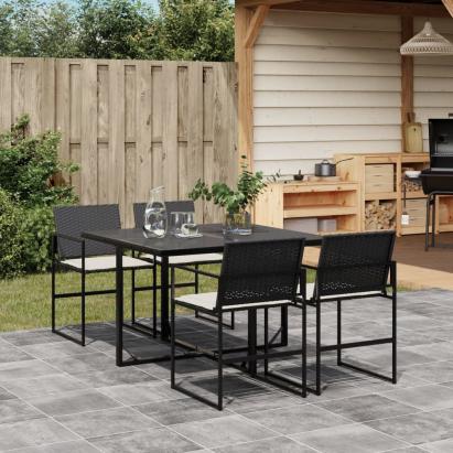 Set mobilier de grădină cu perne, 5 piese, negru, poliratan GartenMobel Dekor