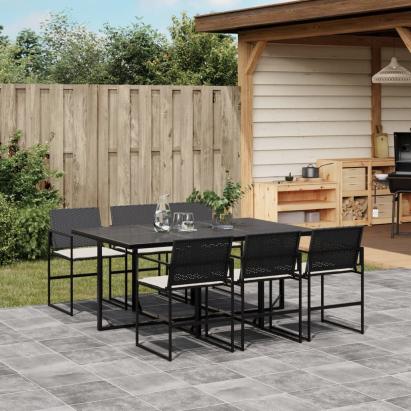 Set mobilier de grădină cu perne, 7 piese, negru, poliratan GartenMobel Dekor